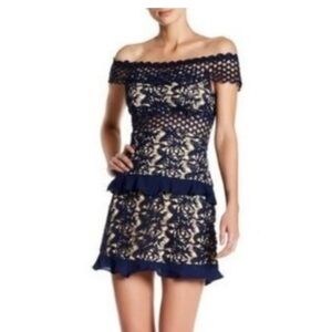 Romeo & Juliet Couture Navy and Tan Mini dress
